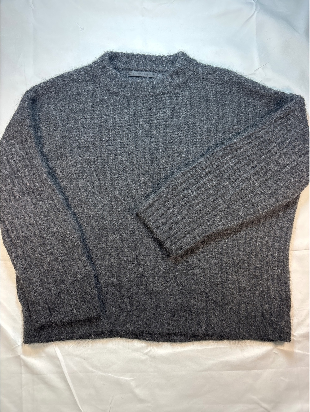 Jenni Kayne Baby Alpaca Crew Neck Sweater Charcoal Grey Wool Blend M